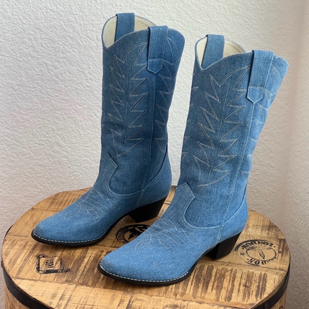 Vintage Denim Western Cowboy Cowgirl Boots